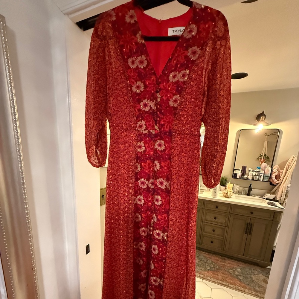 Taylor Red Floral Long Sleeve Dress